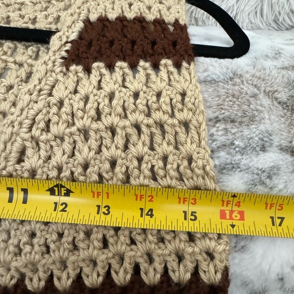 70’s Handmade Crocheted Vest Tan Brown Stripes Neutral Fall Layering Sm EUC VTG - Picture 3 of 8